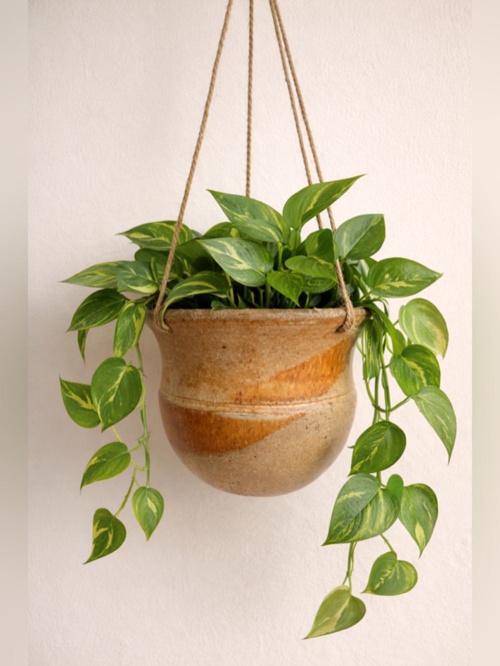Vintage Studio Pottery Hanging Planter Earth Tone Stoneware Boho Organic Decor